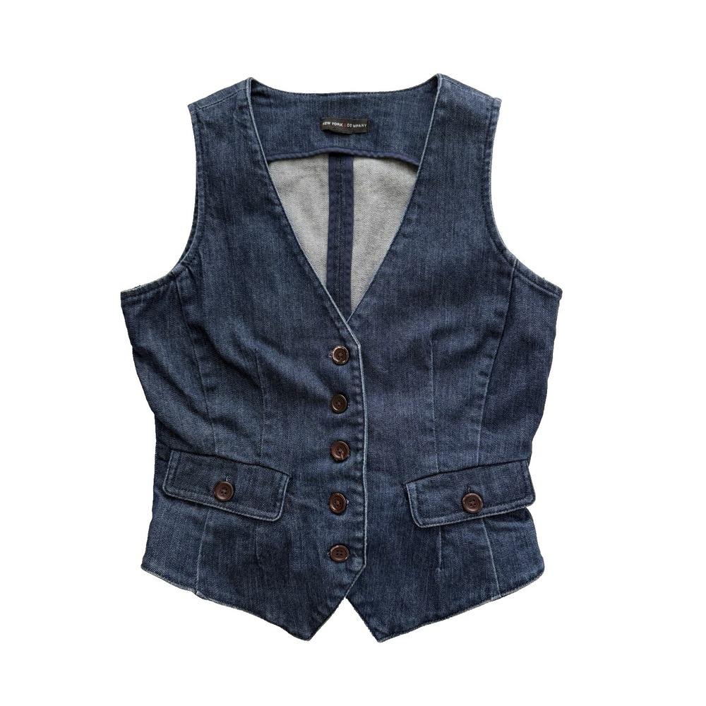 Vintage 90s Y2K Denim Vest Womens Small Literary Chic Preppy Academia New York